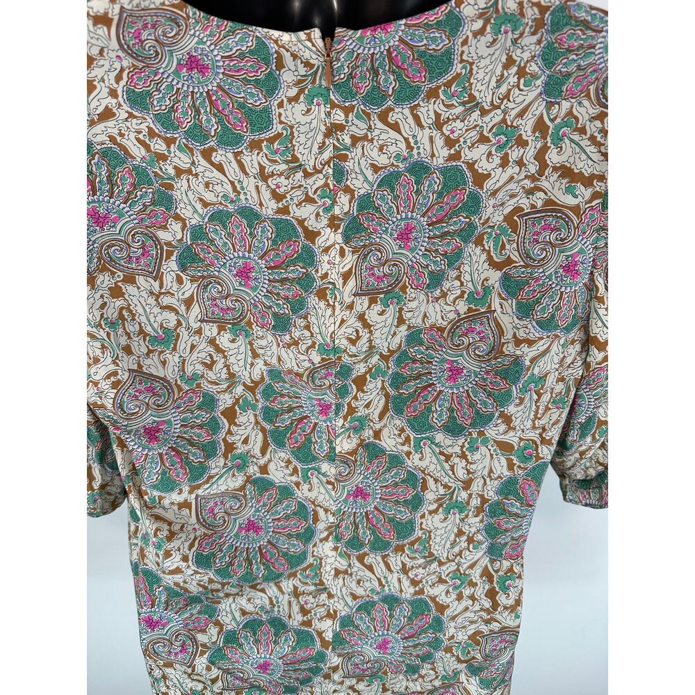 Veronica Beard Henrieta Floral Top Silk Stretch Sz 12 Half Sleeve V Neck Preppy - Picture 14 of 15